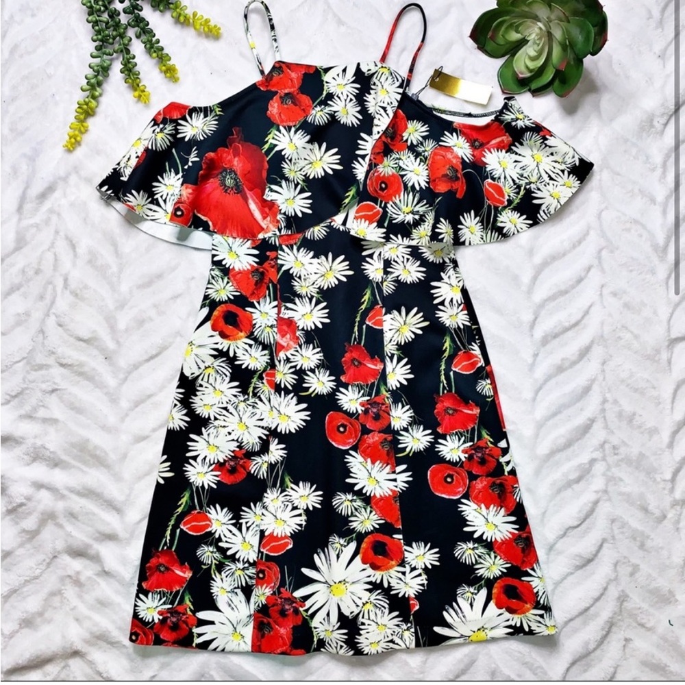 Alexia Admor Poppy Cold Shoulder Flounce Dress NWT